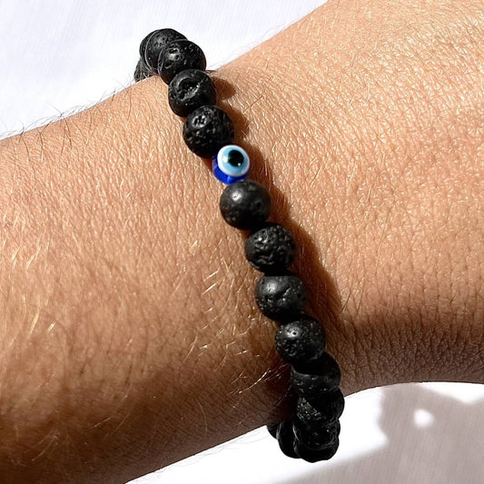 Lava Stone Evil Eye Bracelet - Lithos Crystals