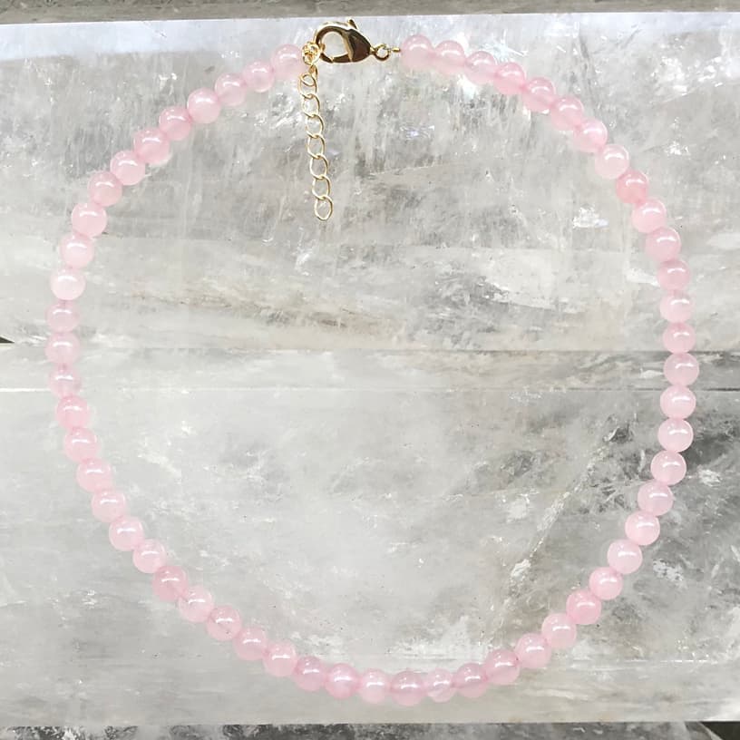 Madagascan Rose Quartz Beaded Necklace - Lithos Crystals