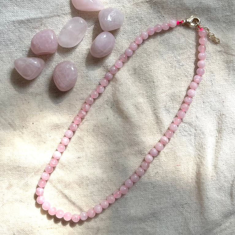 Madagascan Rose Quartz Beaded Necklace - Lithos Crystals