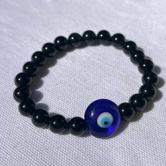 Obsidian Blue Evil Eye Bracelet - Lithos Crystals