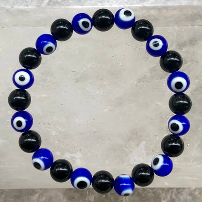 Obsidian Evil Eye Bracelet - Lithos Crystals