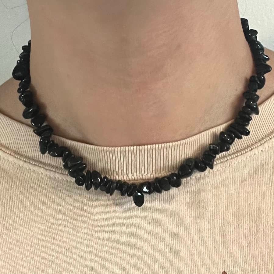 Onyx Chip Beaded Necklace - Lithos Crystals