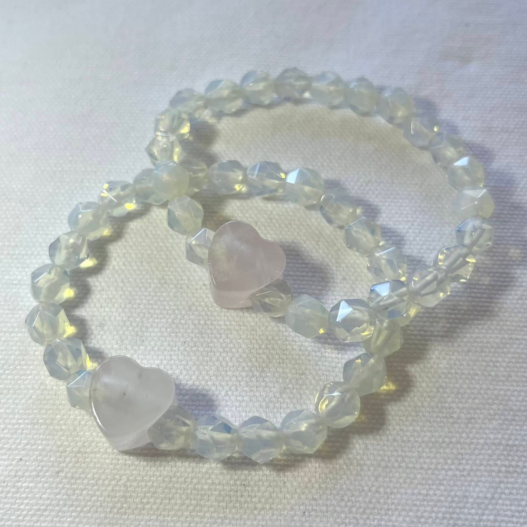 Opalite Rose Quartz Heart Bracelet - Lithos Crystals