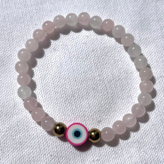 Rose Quartz Evil Eye Bracelet - Lithos Crystals