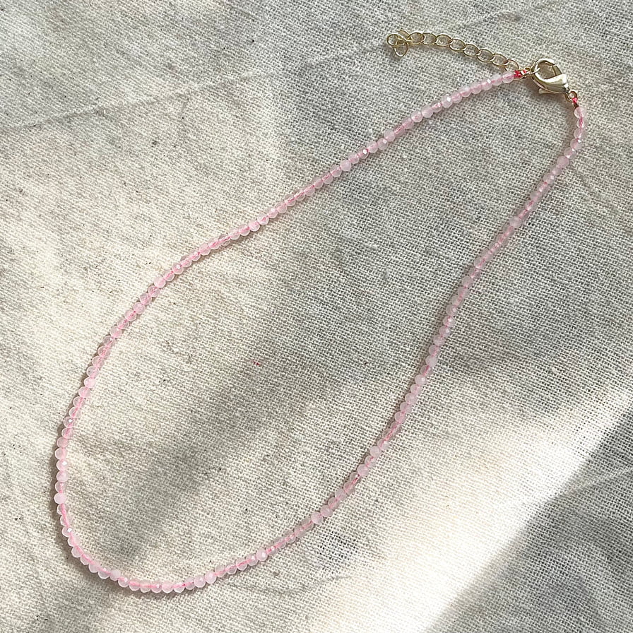Rose Quartz Faceted Beaded Necklace - Lithos Crystals