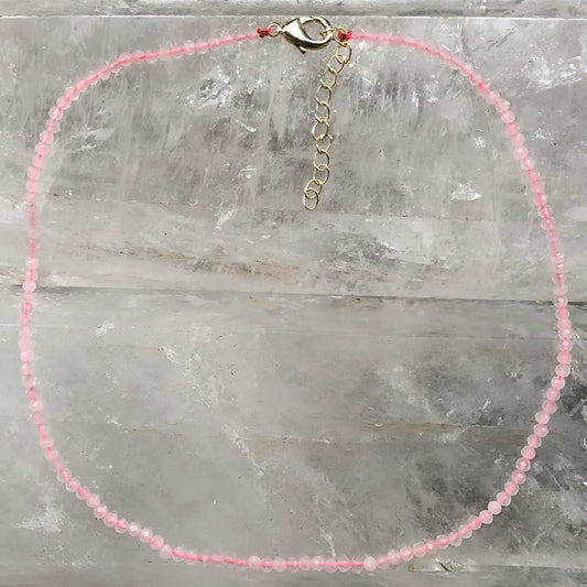 Rose Quartz Faceted Beaded Necklace - Lithos Crystals