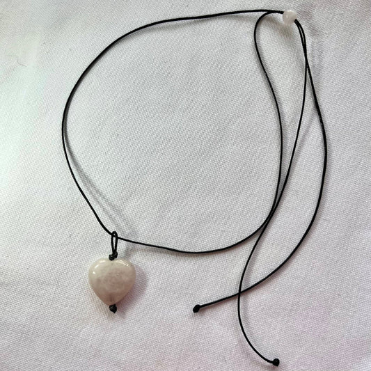 Rose Quartz Heart Amulet Necklace - Lithos Crystals