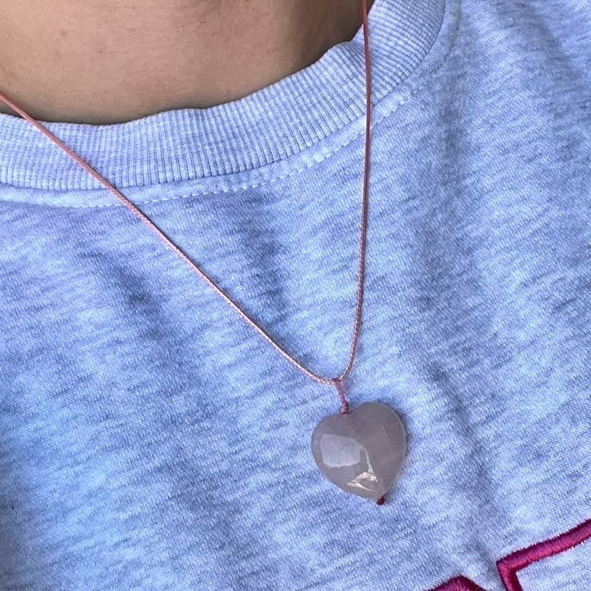 Rose Quartz Heart Amulet Necklace - Lithos Crystals