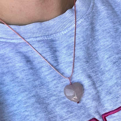 Rose Quartz Heart Amulet Necklace - Lithos Crystals
