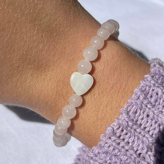 Rose Quartz Heart Bracelet - Lithos Crystals