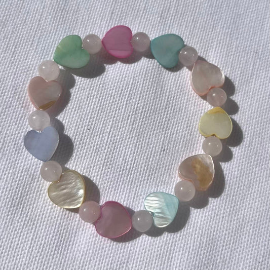 Rose Quartz Rainbow Heart Bracelet - Lithos Crystals