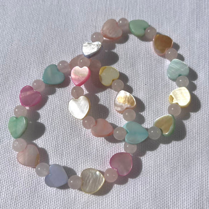 Rose Quartz Rainbow Heart Bracelet - Lithos Crystals