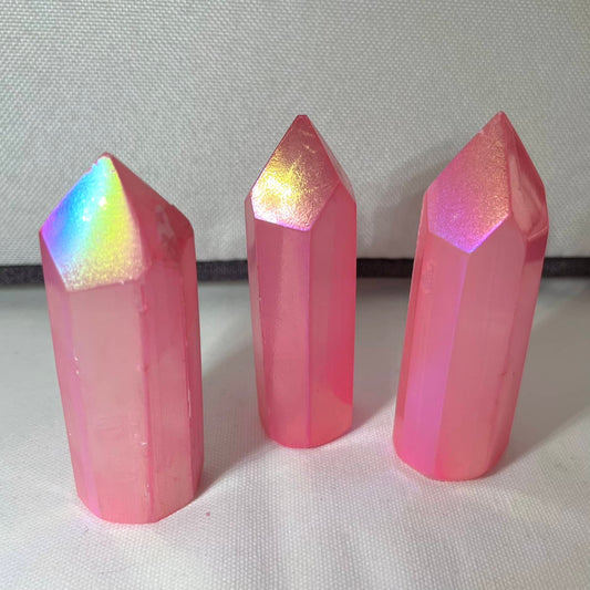 Selenite Aura Quartz Point Crystal (Imperfect) - Lithos Crystals