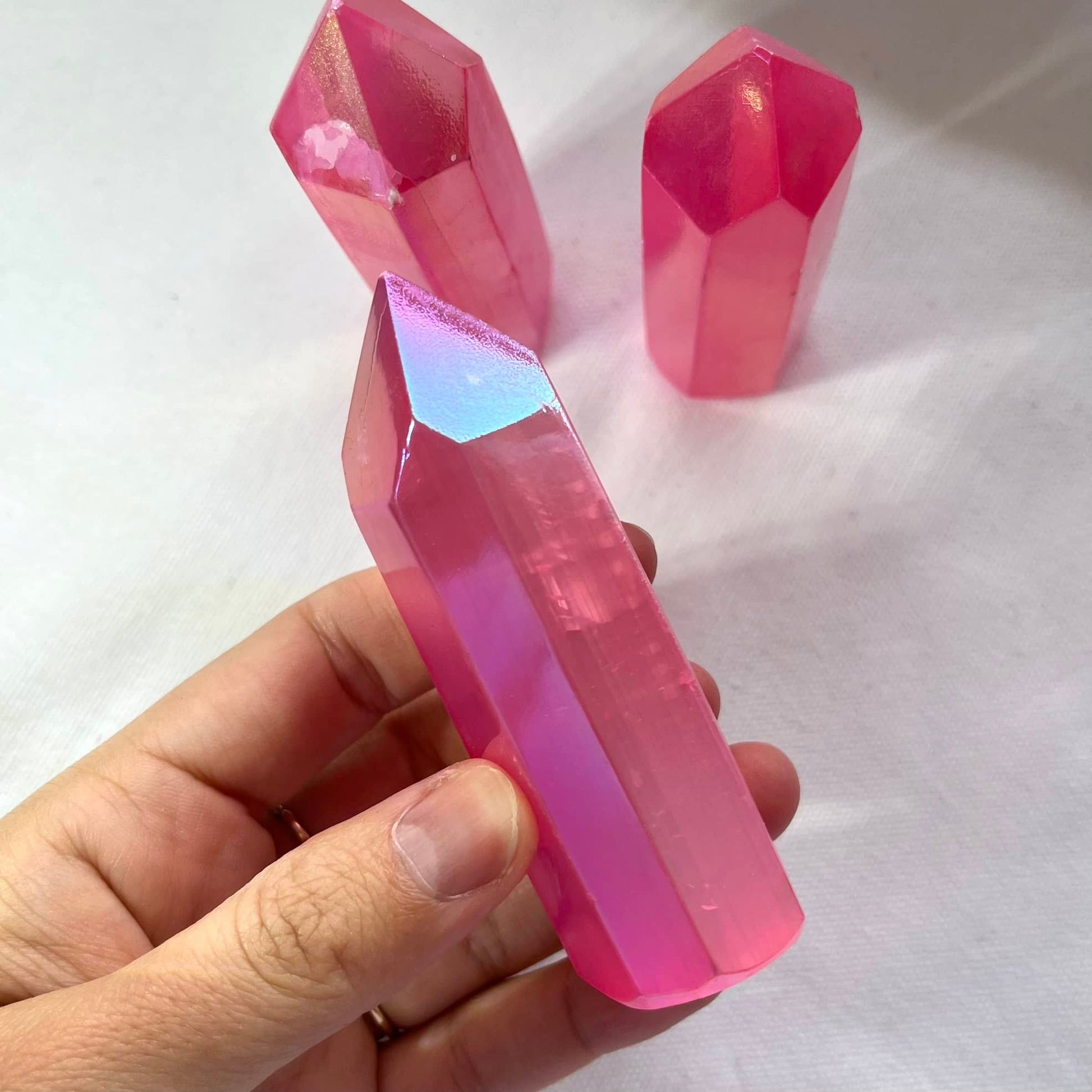 Selenite Aura Quartz Point Crystal (Imperfect) - Lithos Crystals