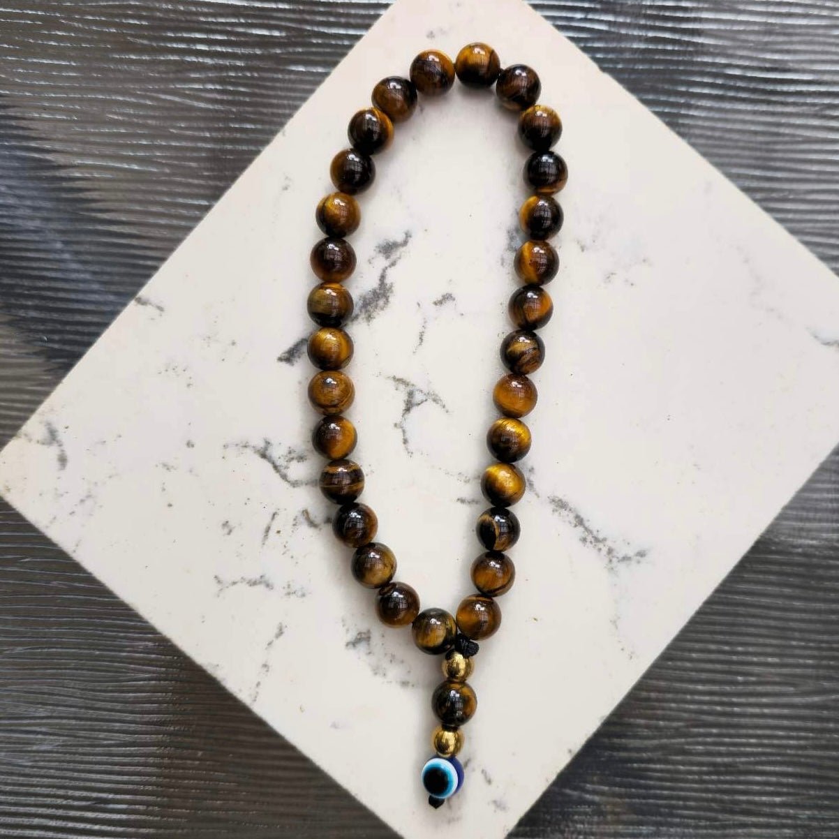Tiger Eye Evil Eye Palm Worry Beads - Lithos Crystals