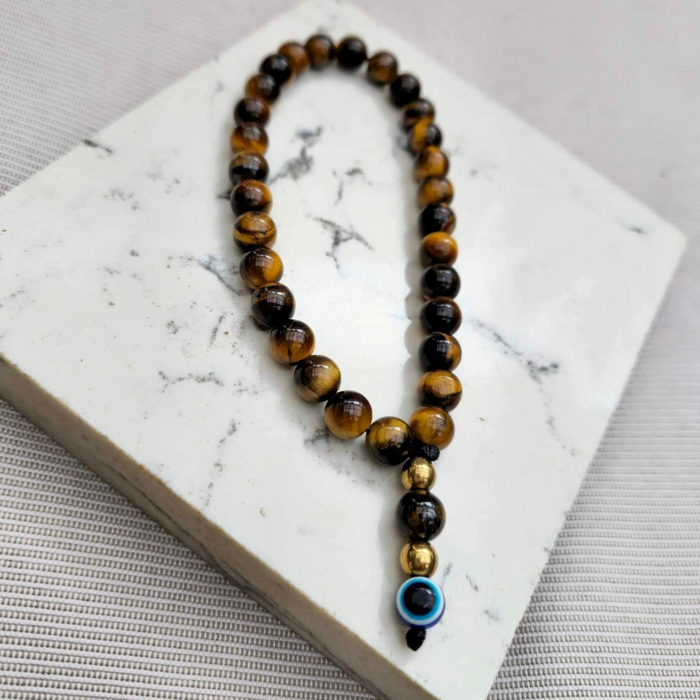 Tiger Eye Evil Eye Palm Worry Beads - Lithos Crystals