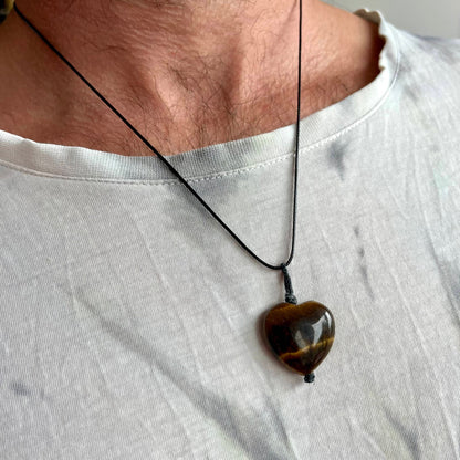 Tiger Eye Heart Amulet Necklace - Lithos Crystals