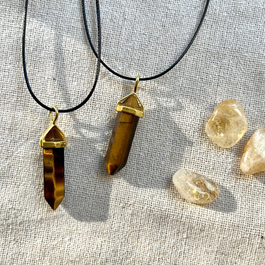 Tiger Eye Point Pendant - Lithos Crystals