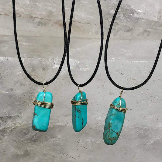 Turquoise Wire Wrap Pendant - Lithos Crystals